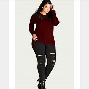 City Chic Lace Cold Shoulder Ruby Sweater